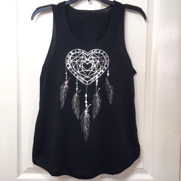 NWOT, Women Sleeveless Tank Top,100% Polyester, Black, “Dream Catcher”silkscreen - Picture 1 of 6